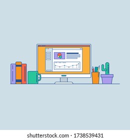 Ilustración de diseño plano del escritorio de vacaciones.