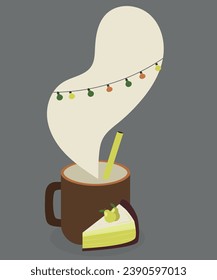 Flat Design Illustration With Hot Drink and Pear Pie, Decoration