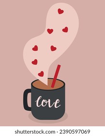  Flat Design Illustration With Hot Drink and Love, Heart