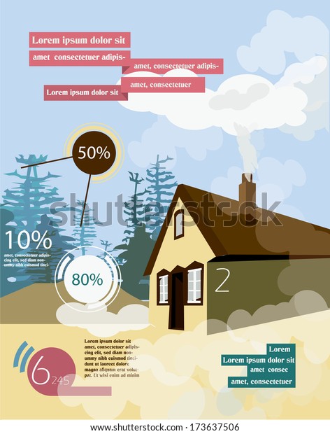 Flat Design Illustration House Forest Natural Stock Vector