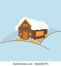 flat design illustration of house in winter