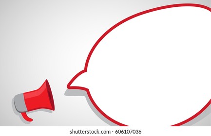 Flat design illustration of human hand holding megaphone with bubble speech template