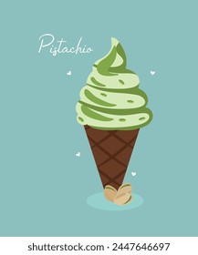  Ilustración de diseño plano con helado en Pistacho