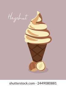 Flat Design Illustration with Ice Cream at Hazelnut