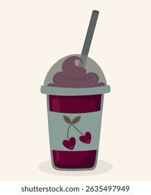 Ilustração de Design Plano com Milkshake de Sorvete no Gosto de Cereja