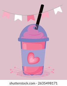 Ilustração de design plano com sorvete Milkshake at Love