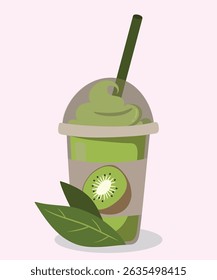 Ilustração de design plano com sorvete de leite no sabor de Kiwi