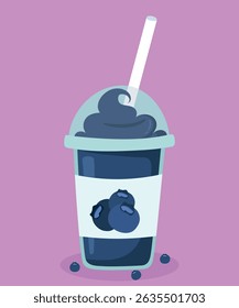 Ilustração de design plano com sorvete de leite no sabor de mirtilo