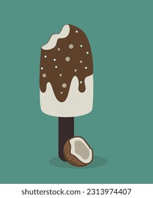 Flat Design Illustration with Ice Lolly Cococnut