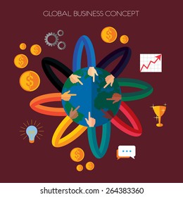 Flat design illustration and icons concept for global business