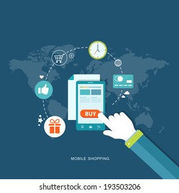 Flat design illustration with icons. Mobile shopping. eps10