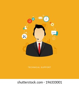 Flat design illustration with icons. Technical support assistant. eps8