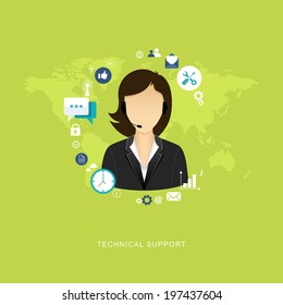 Flat design illustration with icons. Technical support assistant