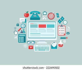 Flat design illustration with icons and text. Computer engineering. Eps10
