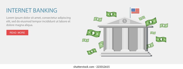 Flat design illustration with icons and text. Digital banking.Eps10