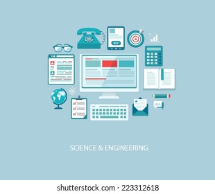 Flat design illustration with icons and text. Computer engineering. Eps10
