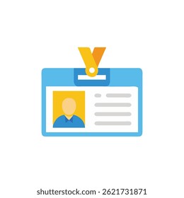 A flat design illustration of an identification badge. The badge contains a profile and some text on a white background.