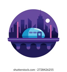 Ilustración de diseño plano que ilustra la vaina autónoma navegando suavemente por las calles de la ciudad inteligente
