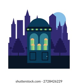 Ilustración de diseño plano que ilustra grupos de vehículos autónomos que funcionan de manera eficiente en entornos urbanos