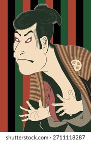 Flat Design Illustration Inspired by Sharaku’s Kabuki Actor .Traditional Japanese art, Ukiyo-e. Traditional color scheme background.