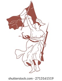 Flat Design Illustration Inspired by Liberty Leading the People – Strong Woman Art. line art