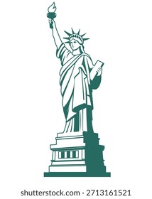 Ilustración de diseño plano inspirada en la Estatua de la Libertad – Concepto de Lugar famoso de Nueva York. line art