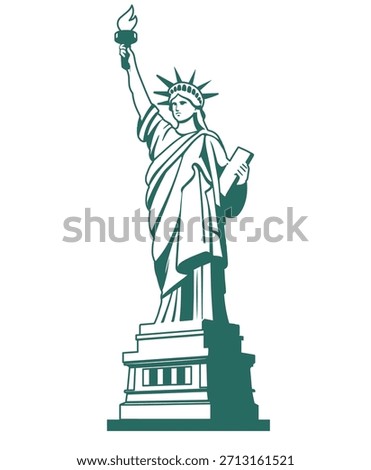 Flat Design Illustration Inspired by the Statue of Liberty – New York Landmark Concept. line art