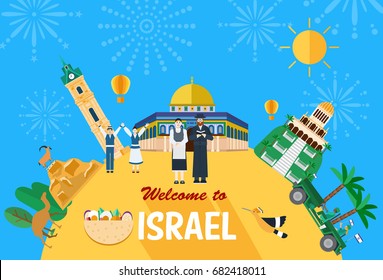 Flat design, Illustration of Israel landmark and icons, Vector