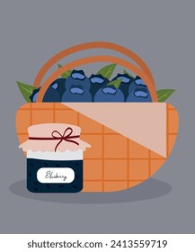 Flat Design Illustration Jam and Blueberry at Bag