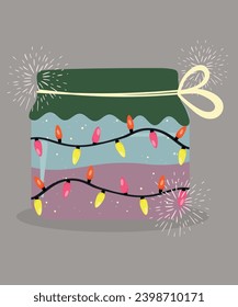 Ilustración de diseño plano con luces de árbol de Navidad y mermelada