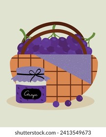 Flat Design Illustration Jam and Grape at Bag