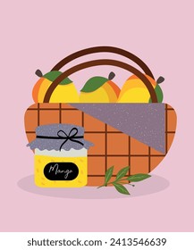 Flat Design Illustration Jam and Mango at Bag