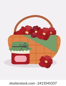  Atasco de ilustración de diseño plano y flores rojas en bolsa