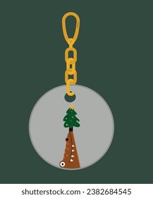 Flat Design Illustration with Key chain and Crocodile,Christmas Tree
