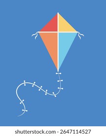 Flat Design Illustration with a Kite at Color Pattern