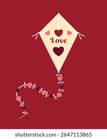  Flat Design Illustration with a Kite at Love Pattern