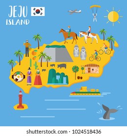 Flat design, Illustration of landmarks and icons in Jeju Island, South Korea, Vector