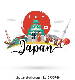 Flat design, Illustration of landmarks and icons in Japan, Vector 