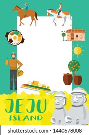 Flat design, Illustration of landmarks and icons in Jeju Island, South Korea, Vector