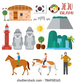 Flat design, Illustration of landmarks and icons in Jeju Island, South Korea, Vector Flat design, Illustration of landmarks and icons in Jeju Island, South Korea, Vector