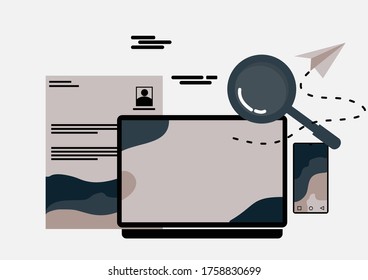 flat design illustration of a laptop book and cellphone