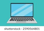 Flat design illustration of laptop. Open notebook graphic. Modern wireless technology.