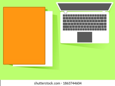 Illustrationen zum Entwurf von Arbeitswerkzeugen, die Laptops, Papier und Kameras darstellen, Illustrationen am Arbeitsplatz, Geschäftsleute, Freiberufler, Programmierer, die für Ihre geschäftlichen Anforderungen geeignet sind