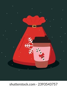 Flat Design Illustration with Latte and Bag