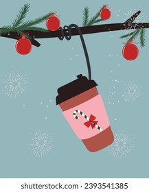 Flat Design Illustration with Latte and Branch, Decoration