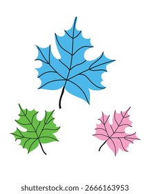  Ilustración de diseño plano con hojas con tres Colores en estilo Doodle