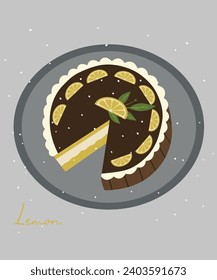 Flat Design Illustration with Lemon Cake Missing One Piece