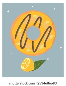 Flat Design Illustration with Lemon and Chocolate Cream Donut