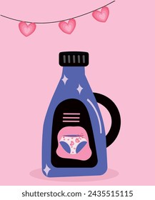  Ilustración de diseño plano con suavizante de tela líquida en corazones decoraciones