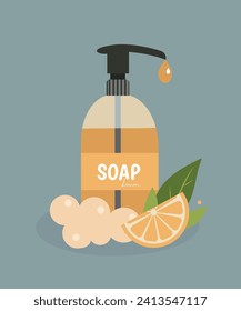 Flat Design Illustration at Liquid Hand Soap with Lemon